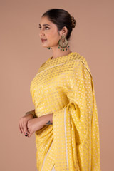 Yellow Foil Printed Crepe Saree SetDSC07999