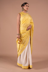 Yellow Foil Printed Crepe Saree SetDSC08001