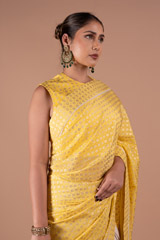 Yellow Foil Printed Crepe Saree SetDSC08002