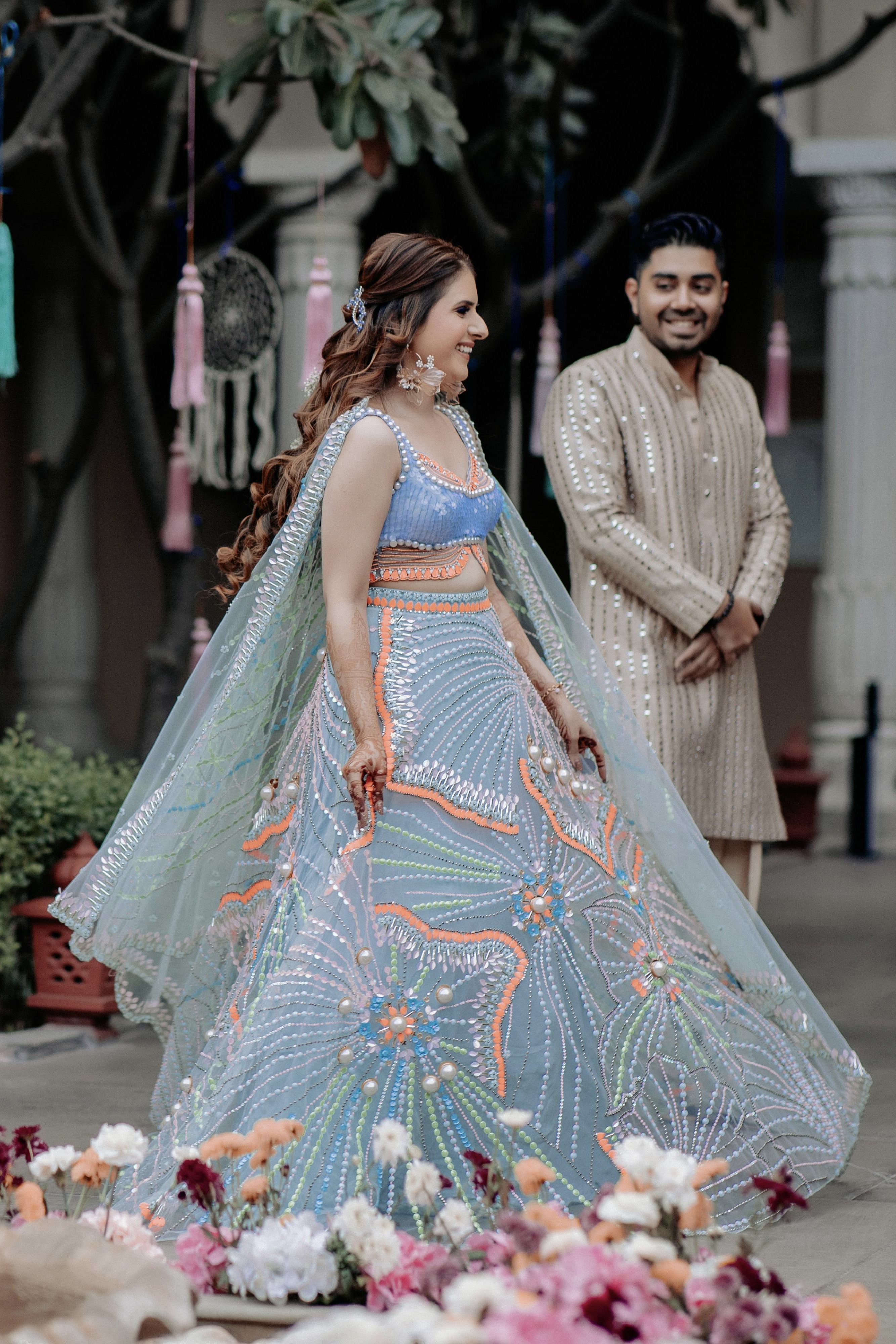 Sea Blue Ethereal Lehenga With Pearls And Beads Embellishment2