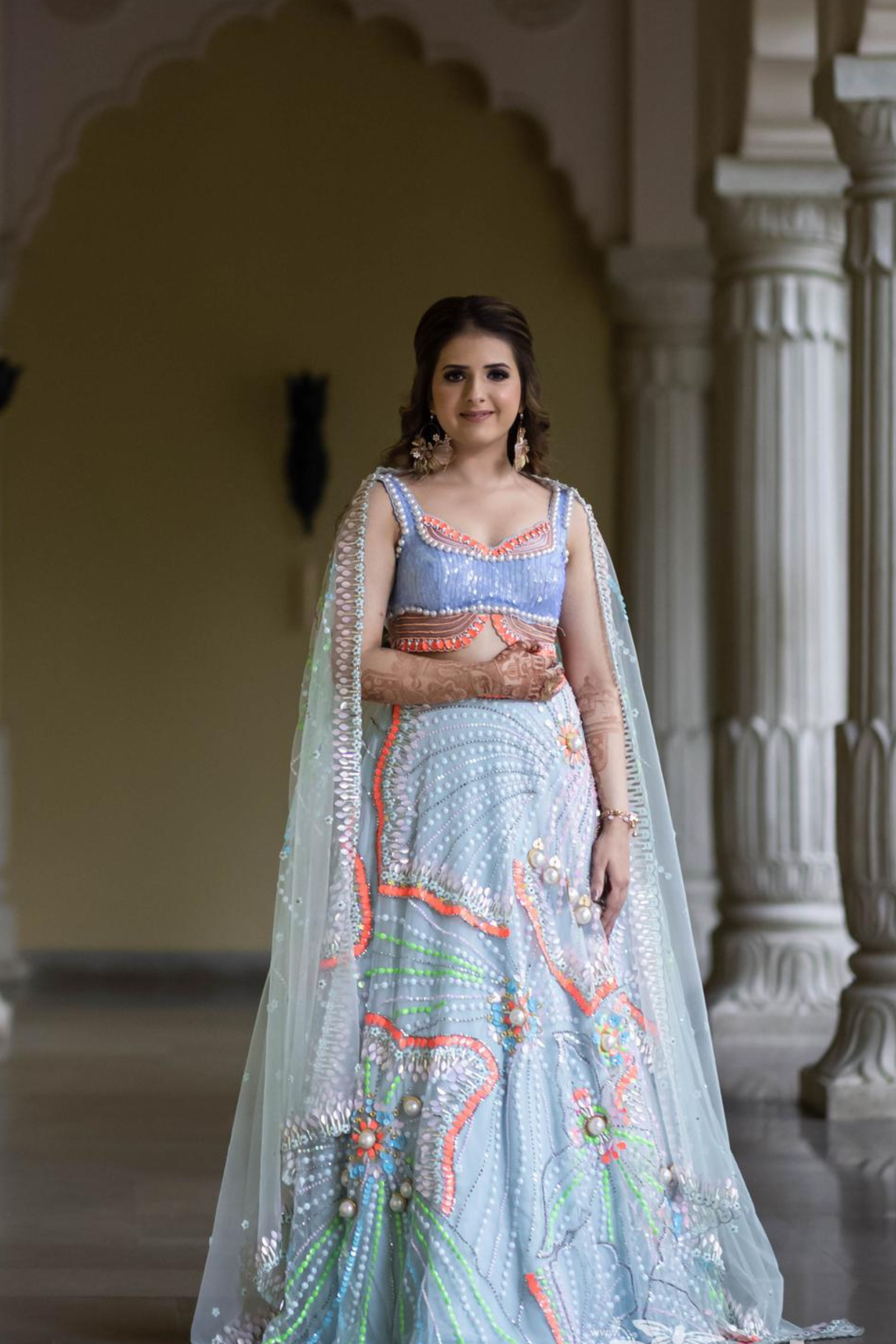 Sea Blue Ethereal Lehenga With Pearls And Beads Embellishment9