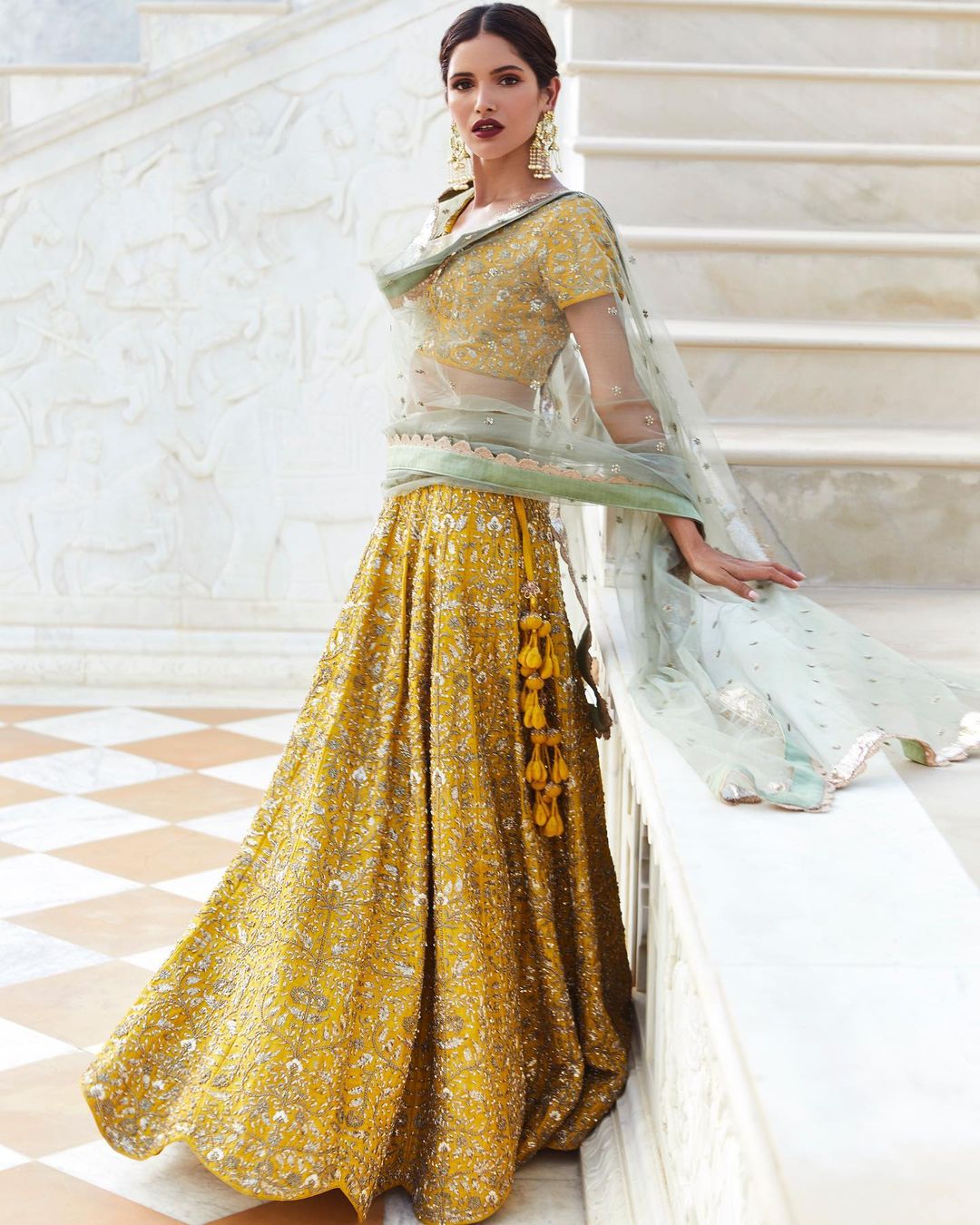 Yellow Zari Embroidered Lehenga Dupatta Set4