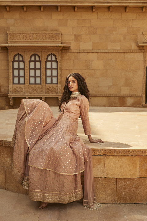 Salmon Kurta Lehenga Set