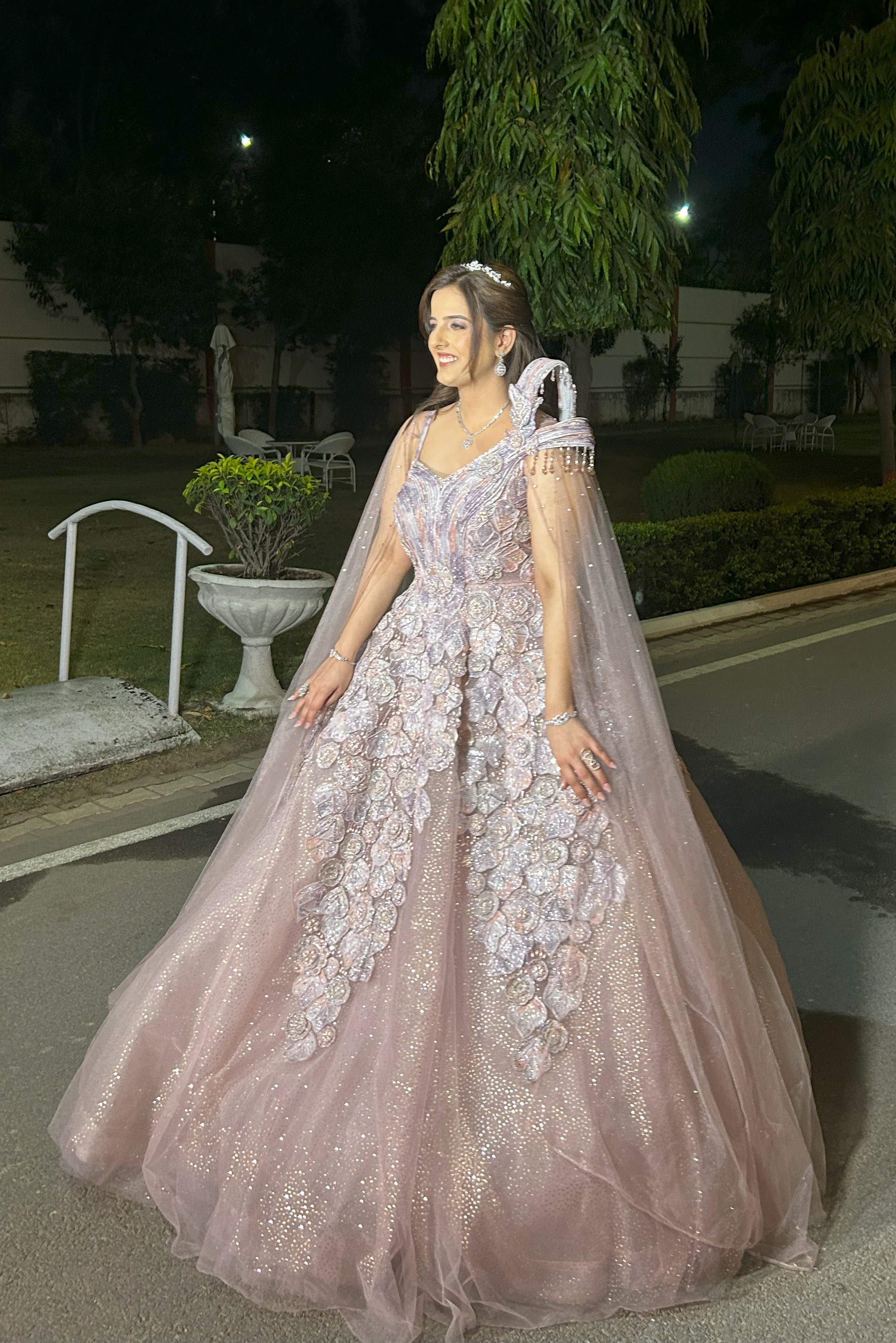 Light Pastel Purple Floral Embellished  Gown