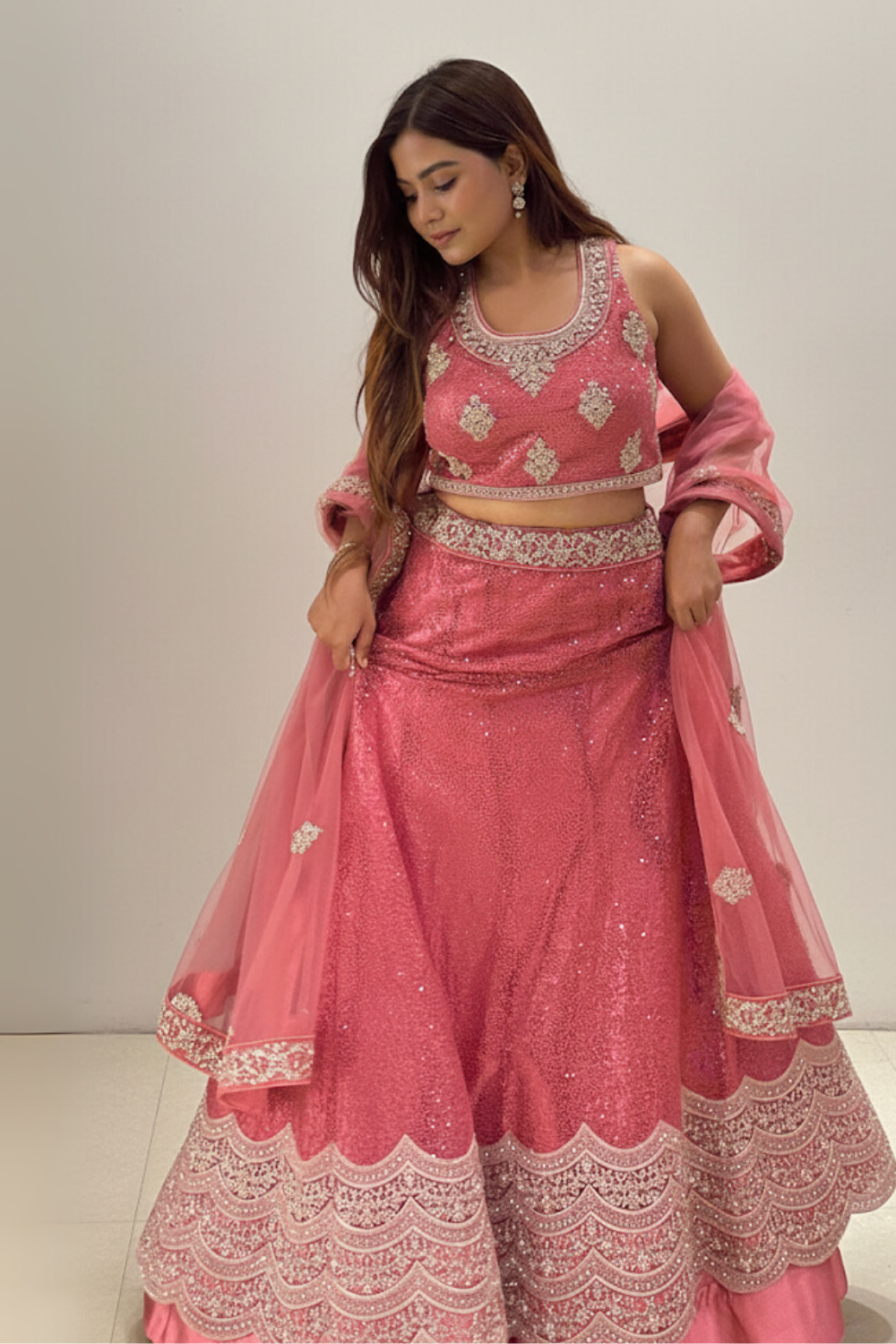 Pink Lehenga Set With Sequin Embellishment