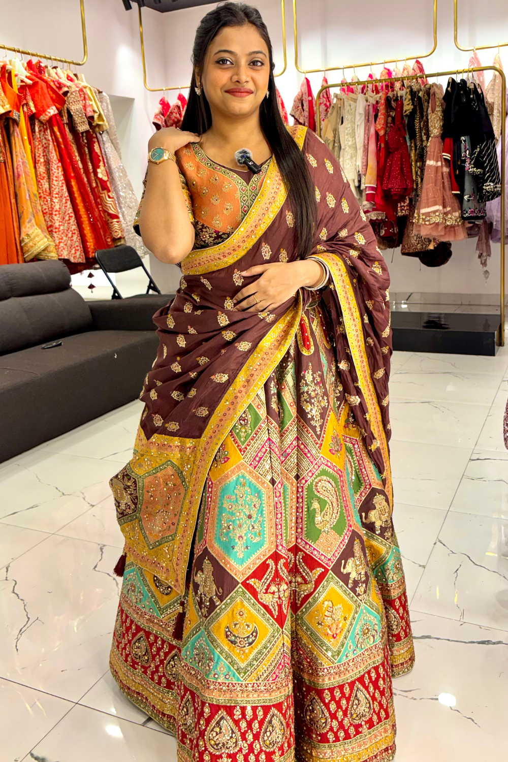 Multicolor Bridal Lehenga Set WIth Embroidery And Patchwork Embellishment