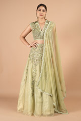 Green Cascading Lehenga