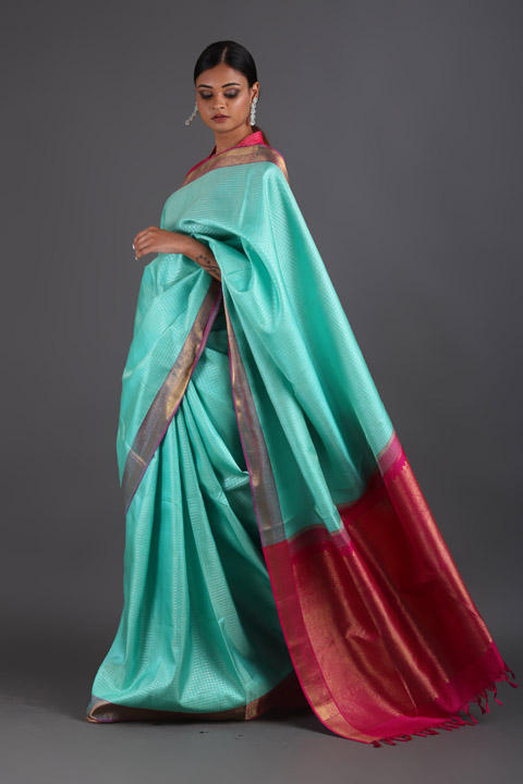 Turquoise Silk Saree