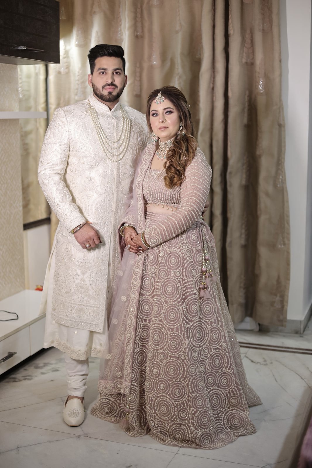 Champagne Celestial Mirrorwork Lehenga2