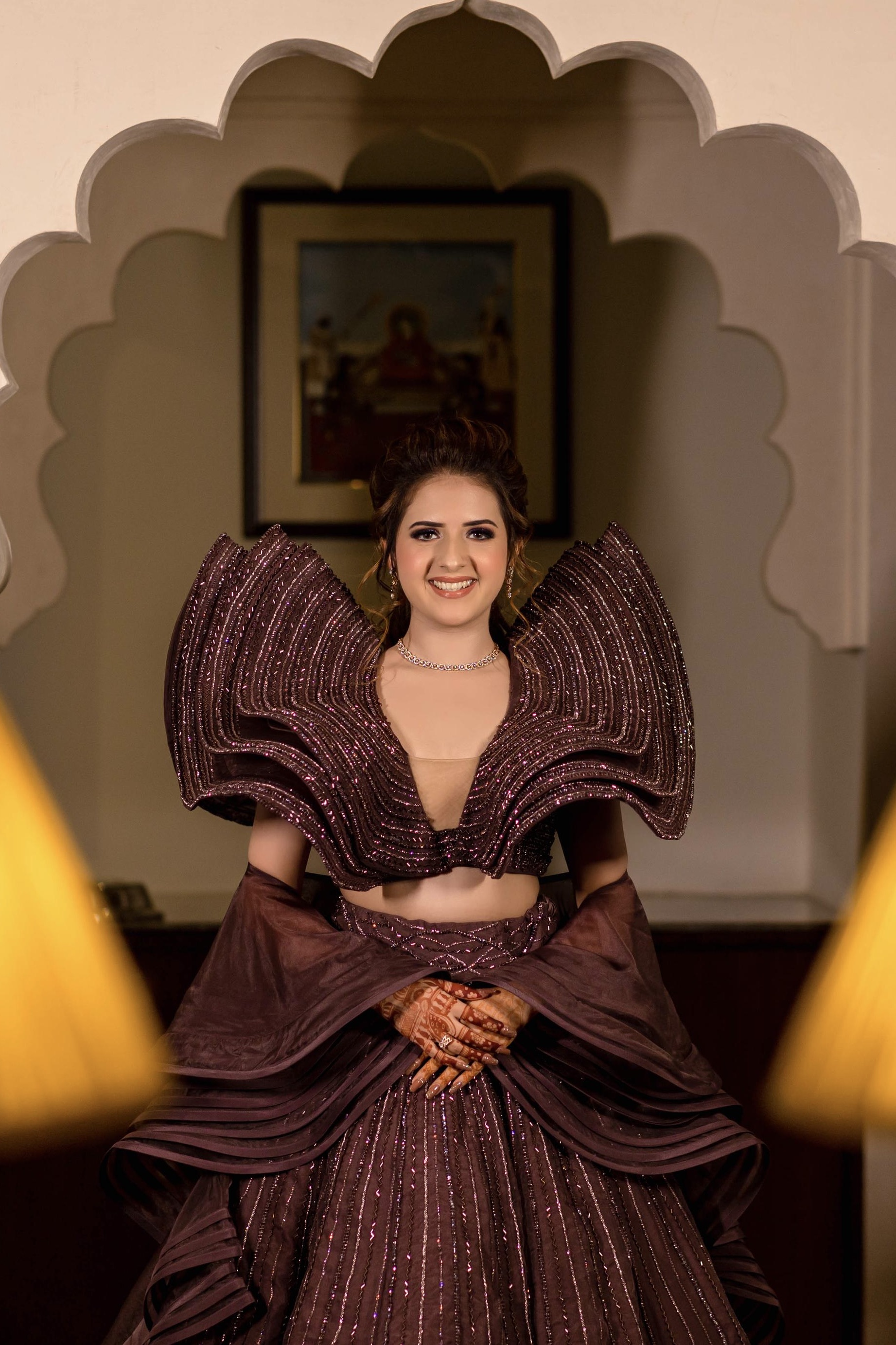 Deep Mauve Lehenga With Sculptural Winged Sleeves1