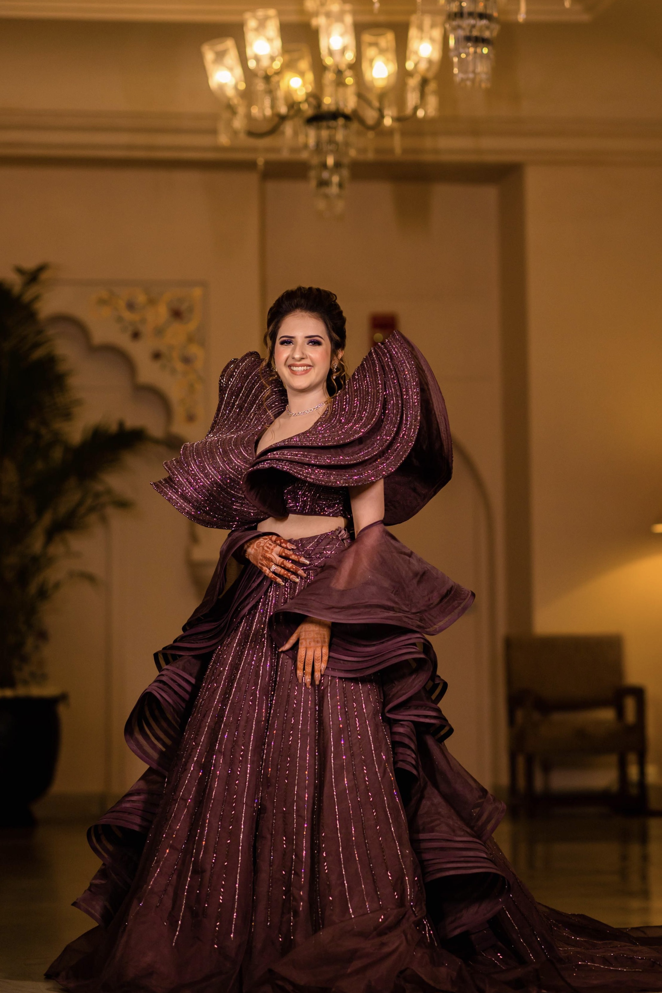 Deep Mauve Lehenga With Sculptural Winged Sleeves3