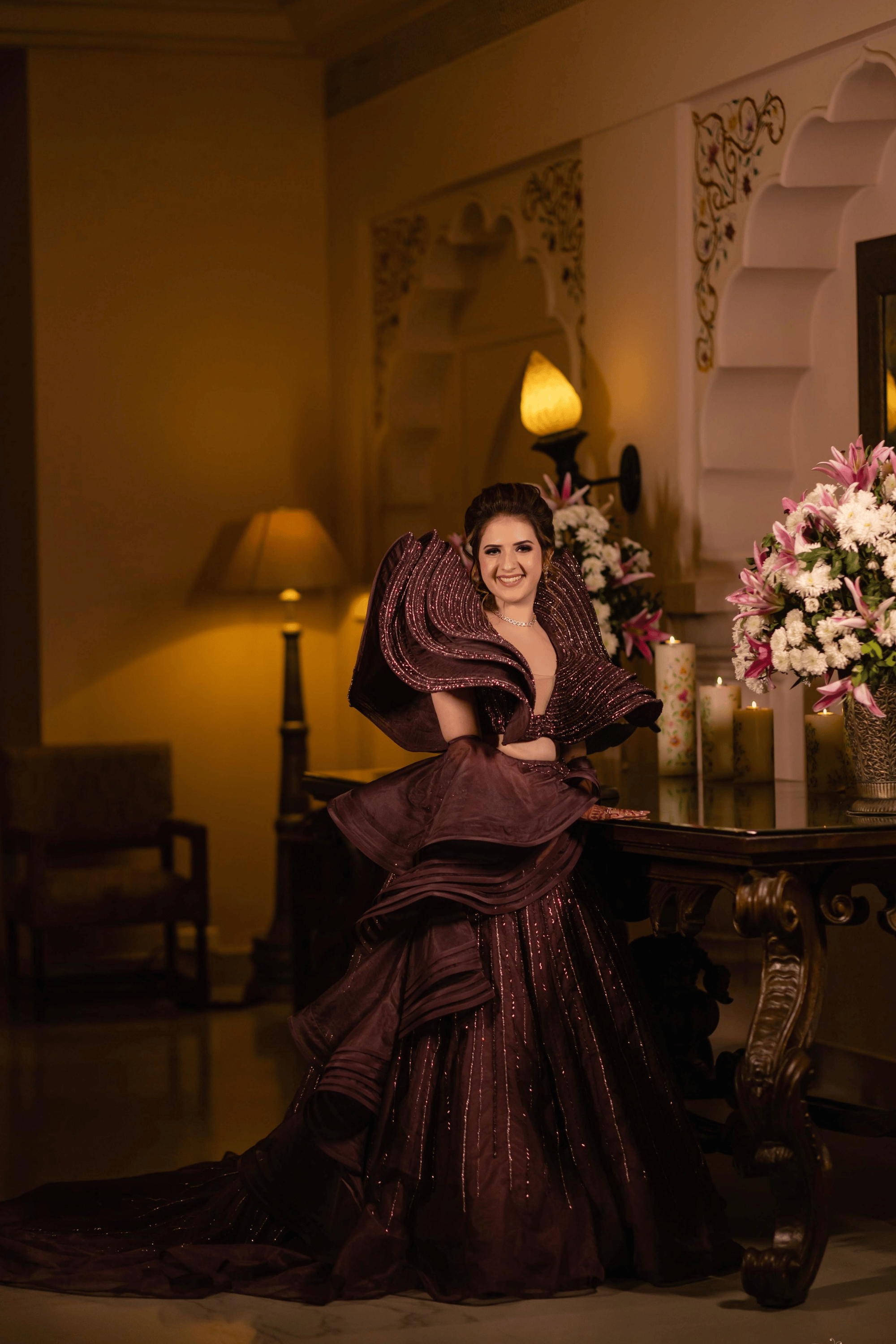 Deep Mauve Lehenga With Sculptural Winged Sleeves6