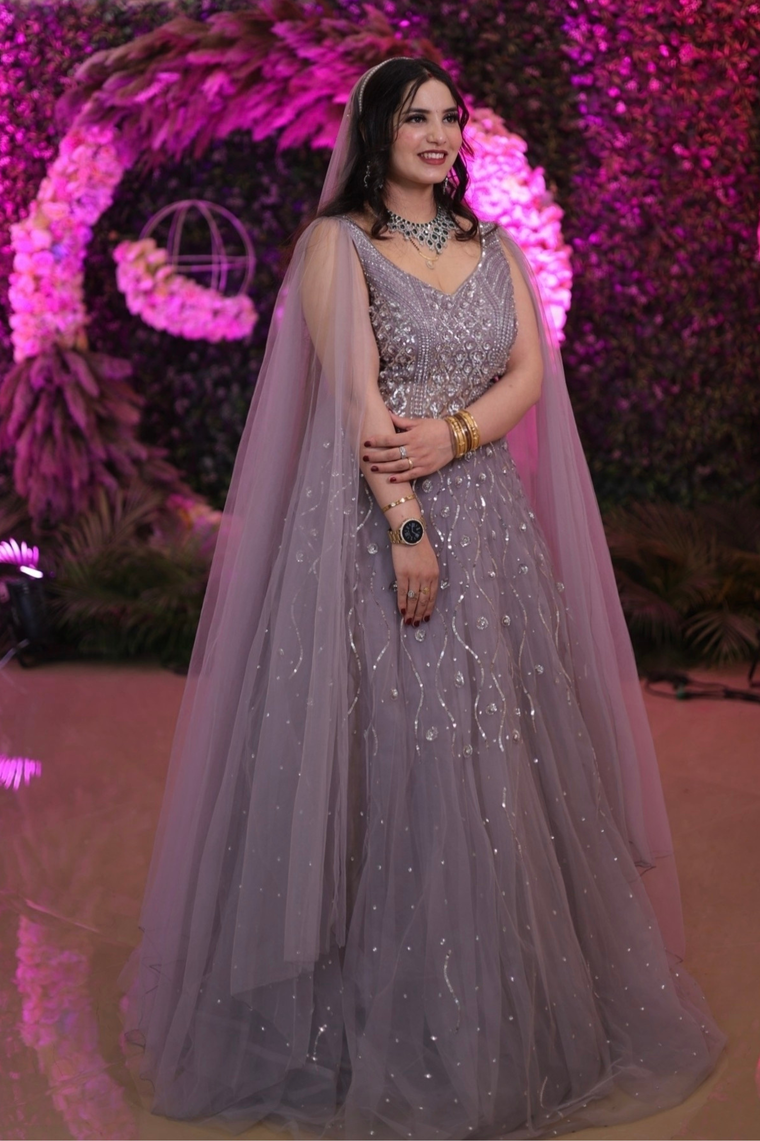 Lavender Gown With Silver Sequinned Work