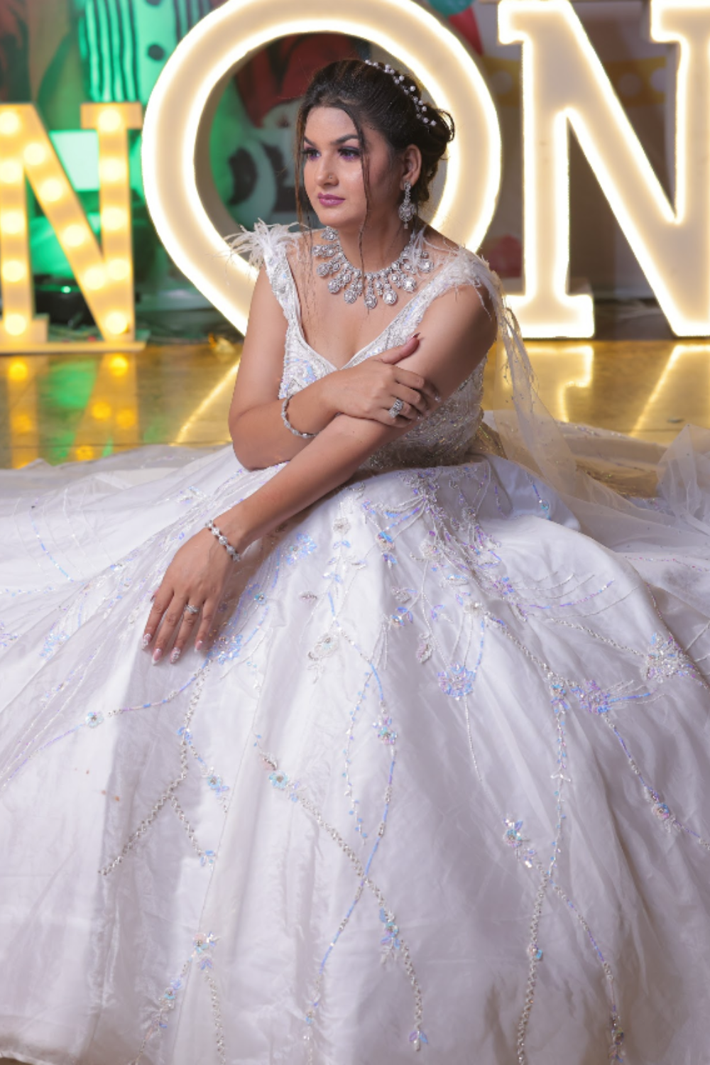 White and Ivory Sequinned Gown