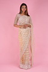 Peach Net Embroidered Saree