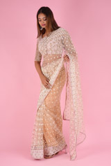 Peach Net Embroidered SareeDSC09569