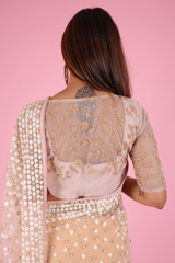 Peach Net Embroidered SareeDSC09573