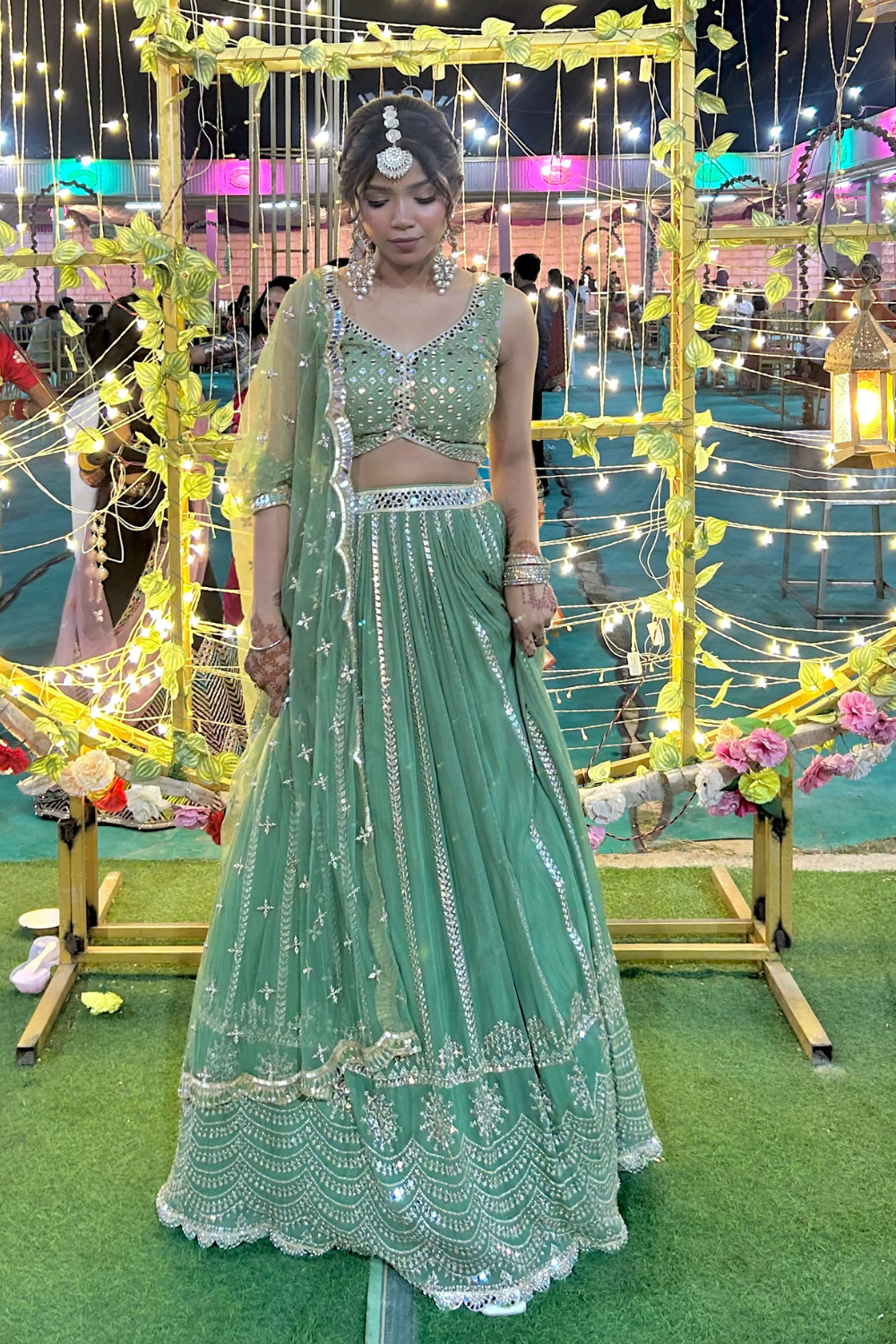 Mint Green Mirror and Sequinned Lehenga1