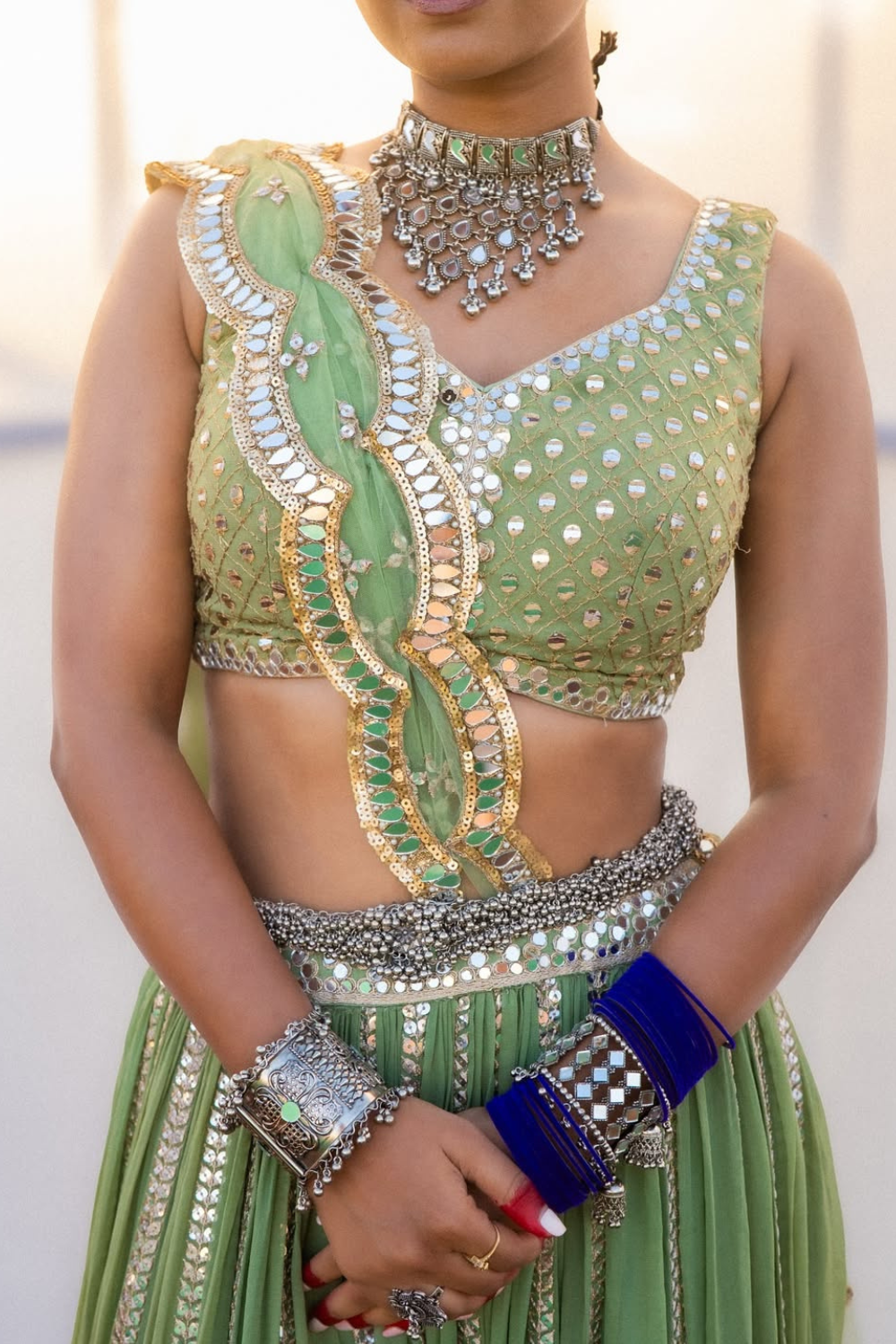 Mint Green Mirror and Sequinned Lehenga11