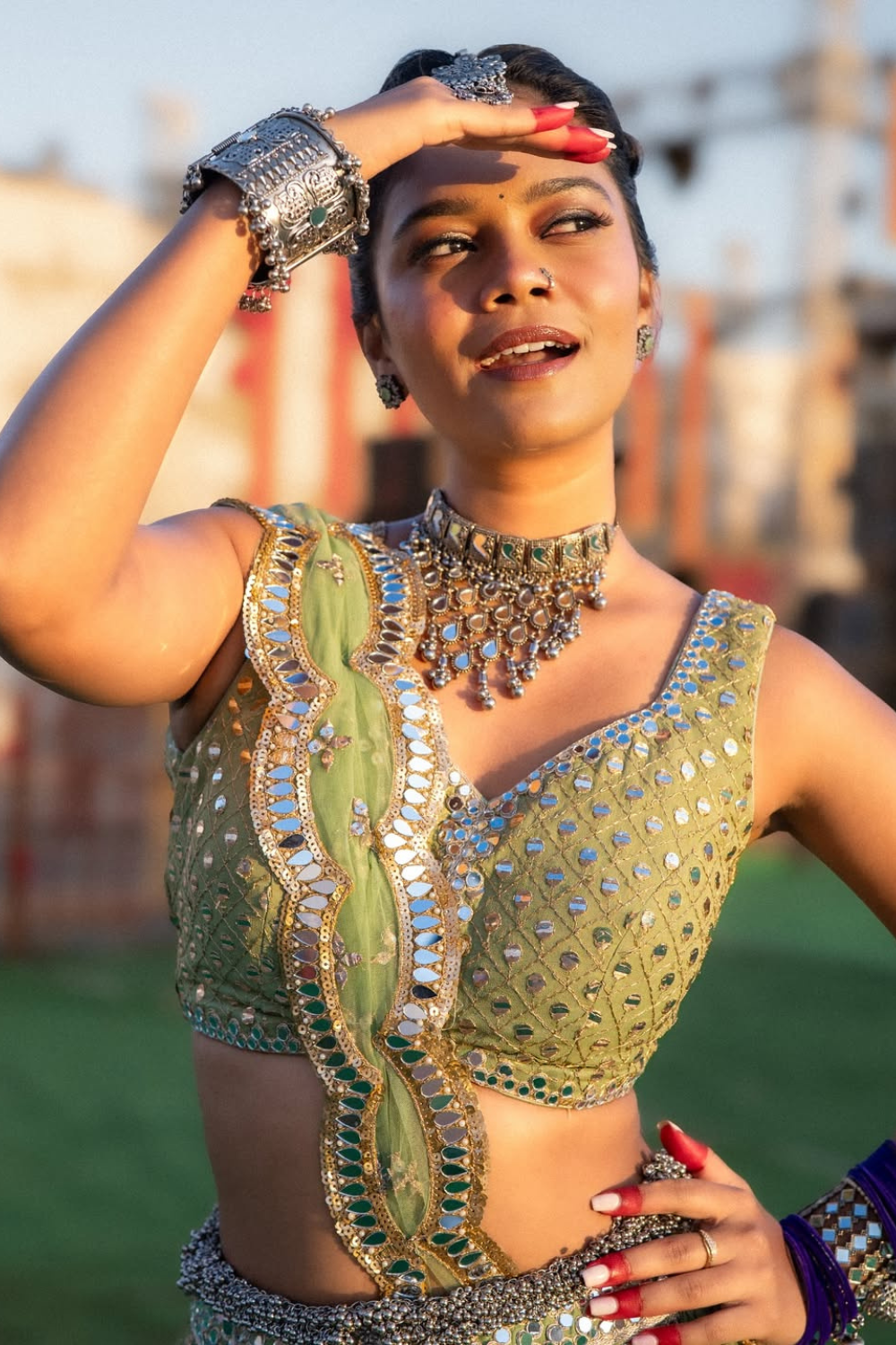 Mint Green Mirror and Sequinned Lehenga12