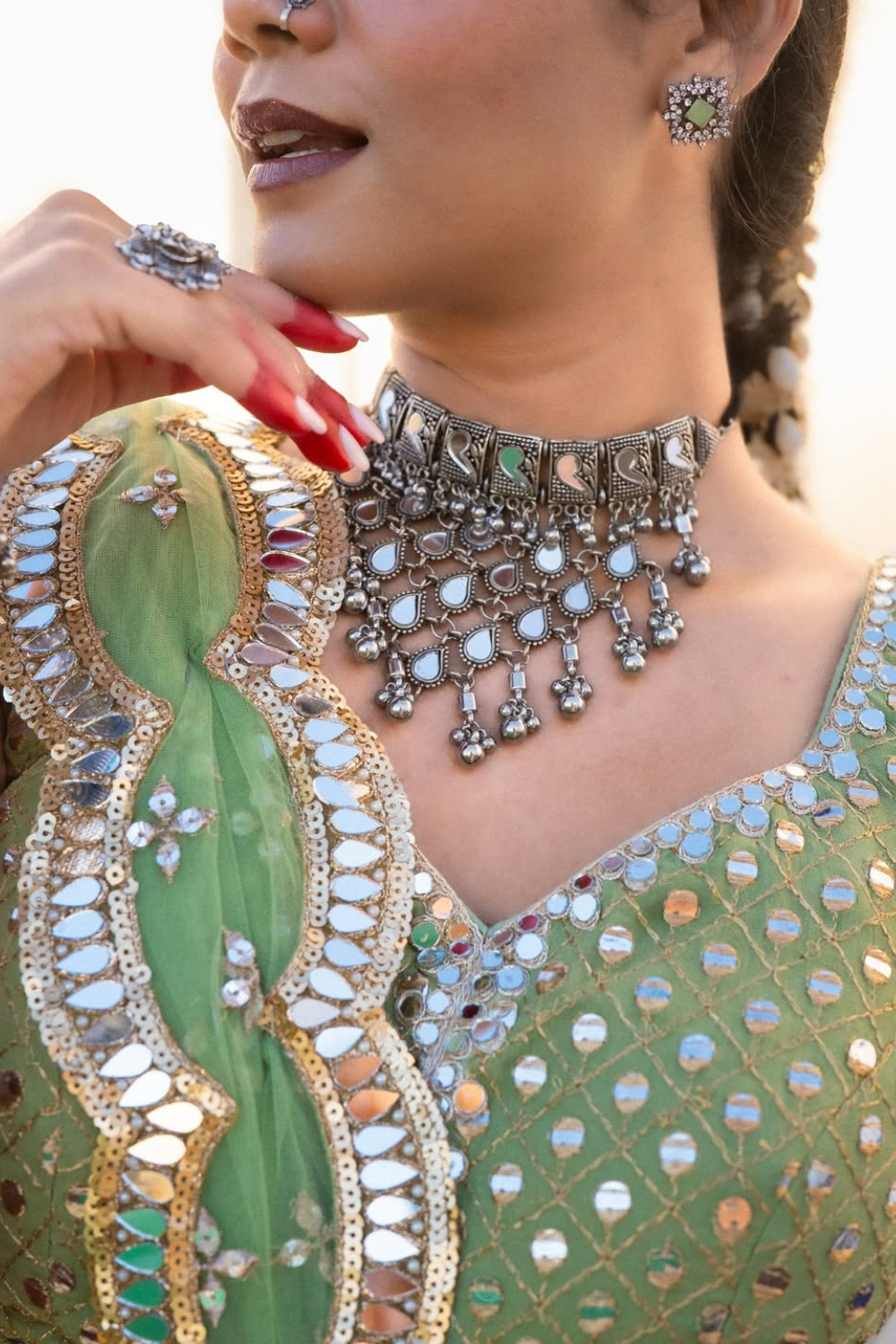 Mint Green Mirror and Sequinned Lehenga14