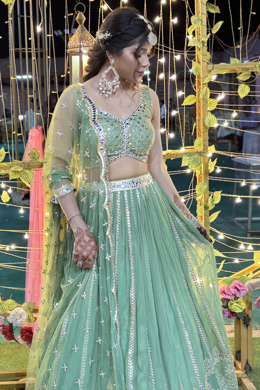Mint Green Mirror and Sequinned Lehenga3