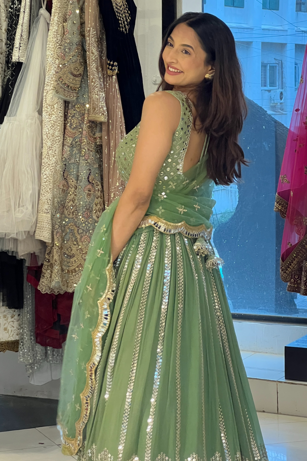 Mint Green Mirror and Sequinned Lehenga8