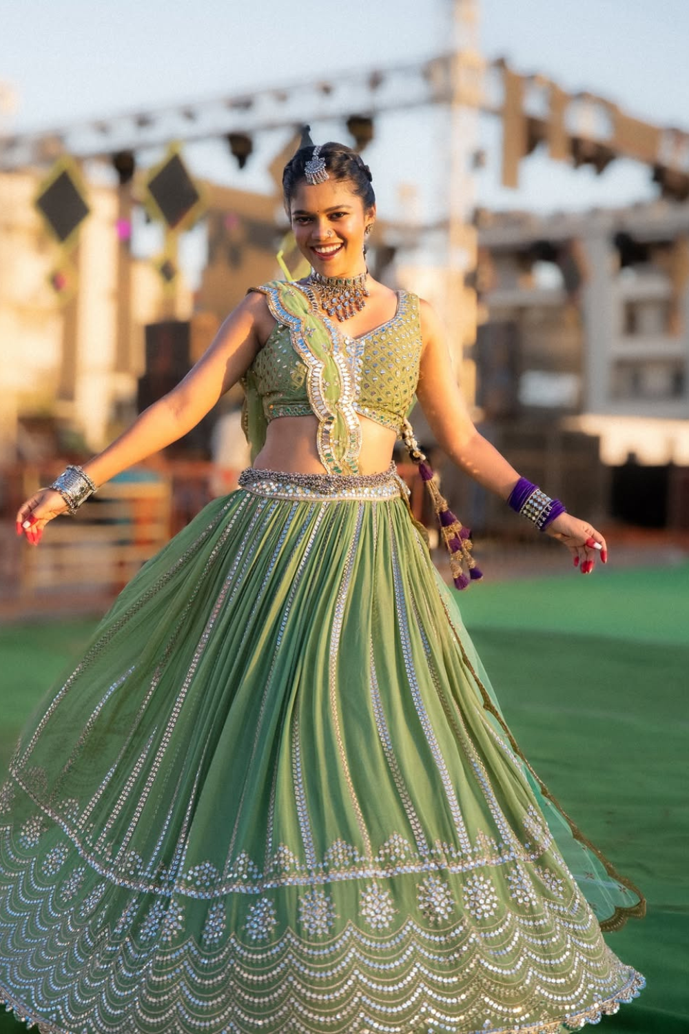 Mint Green Mirror and Sequinned Lehenga