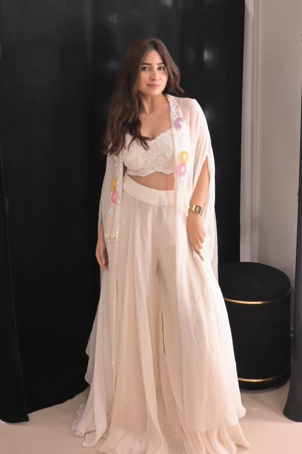 Ivory Sharara Set With Cape1