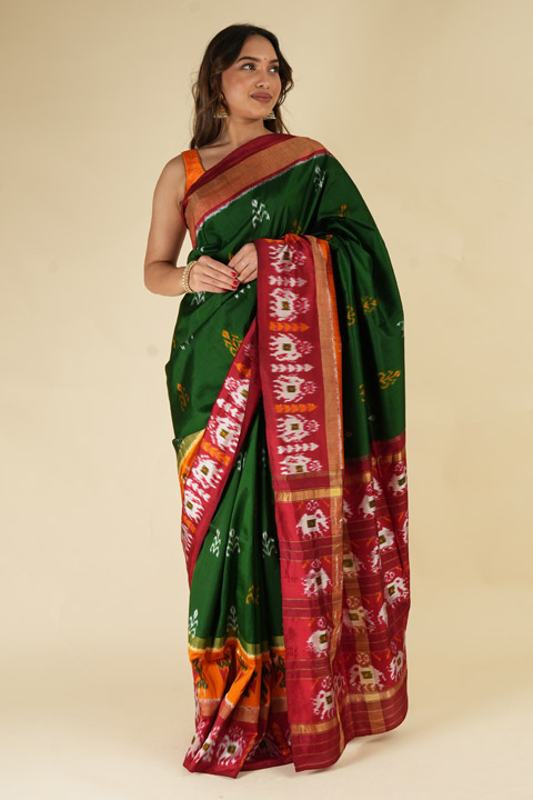 Green Orange Silk Saree