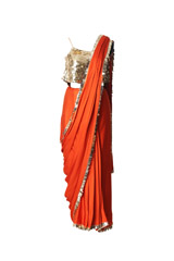 Orange Cotton  Satin  Saree