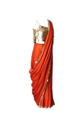 Orange Cotton  Satin  Saree2