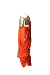 Orange Cotton  Satin  Saree3