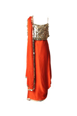 Orange Cotton  Satin  Saree4