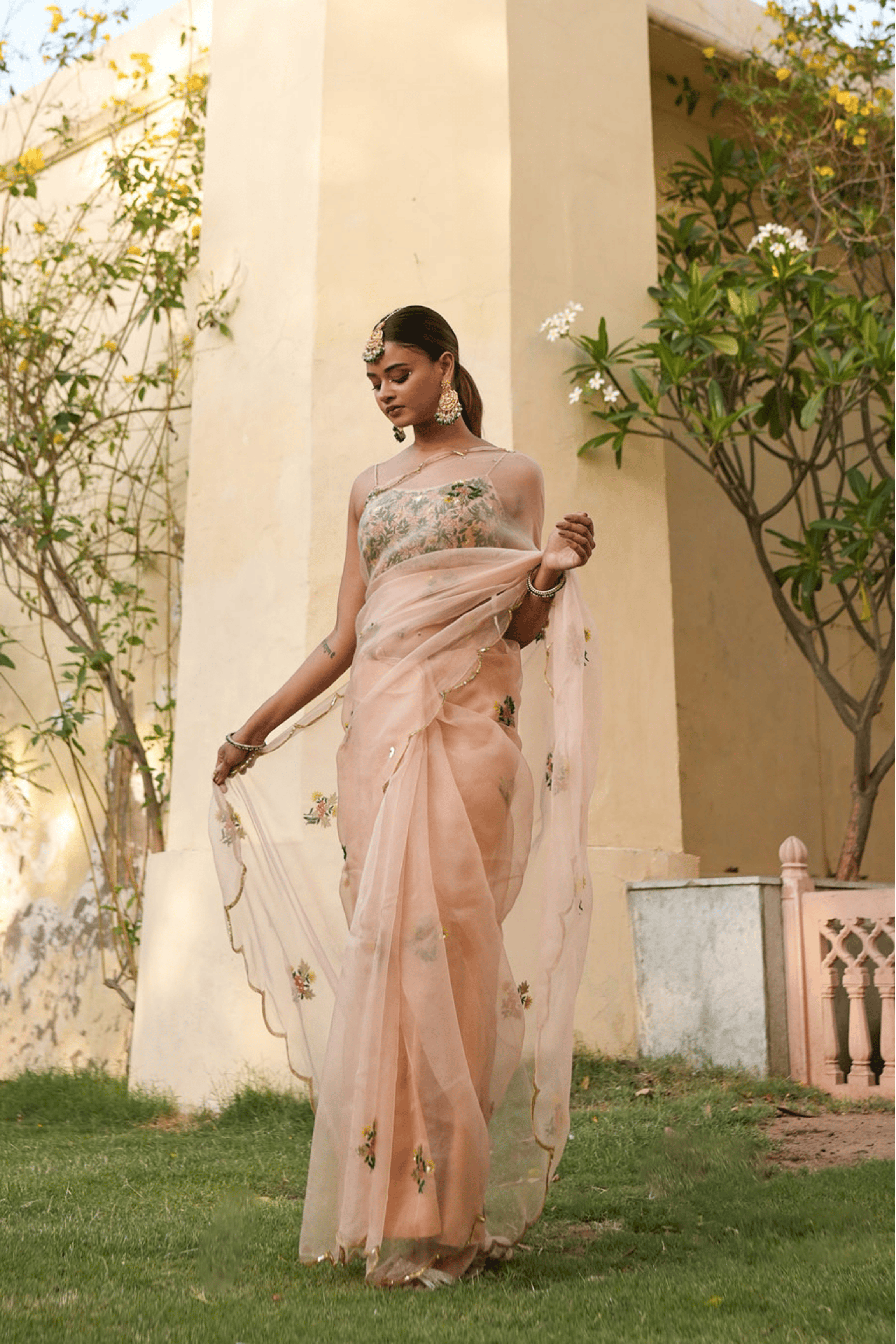 Peach Organza Saree