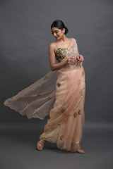 Peach Organza SareeADL00873