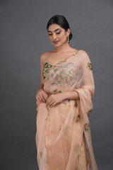 Peach Organza SareeADL00874