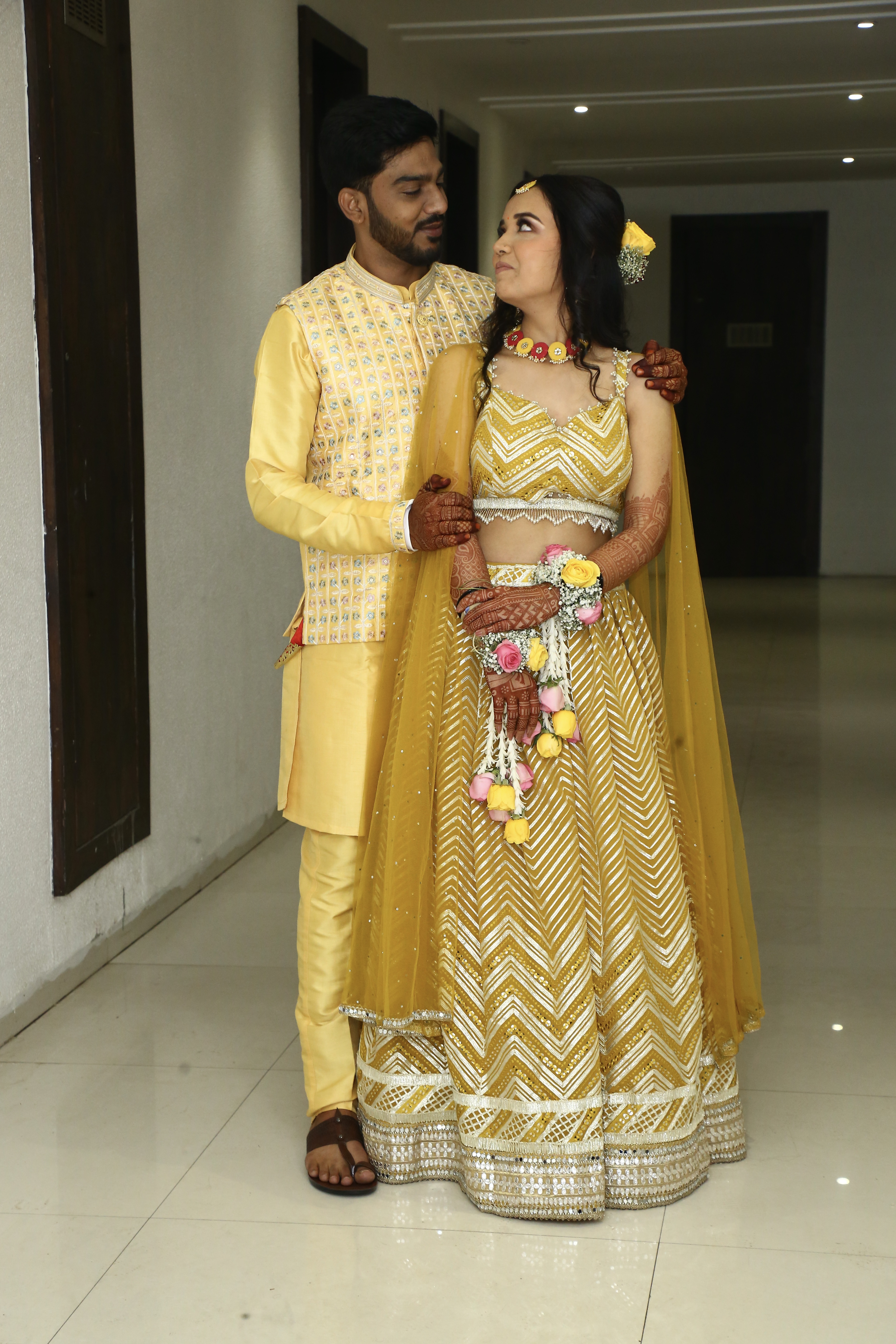Yellow Lehenga With Zig Zag Pattern And Sheer Dupatta1