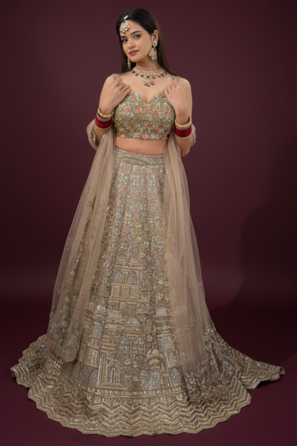 Golden Beige Lehenga With Heavy Work Embellishment