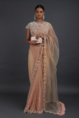 Peach Pearl Net Belt Saree