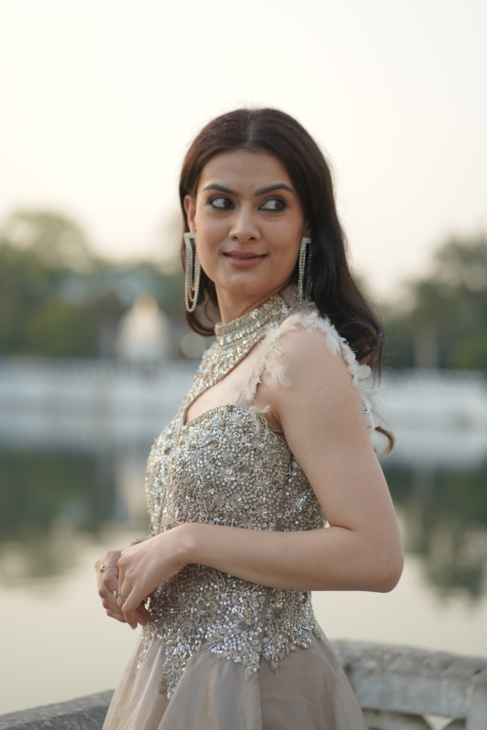 Golden Beige Gown With Silver Embellishment2