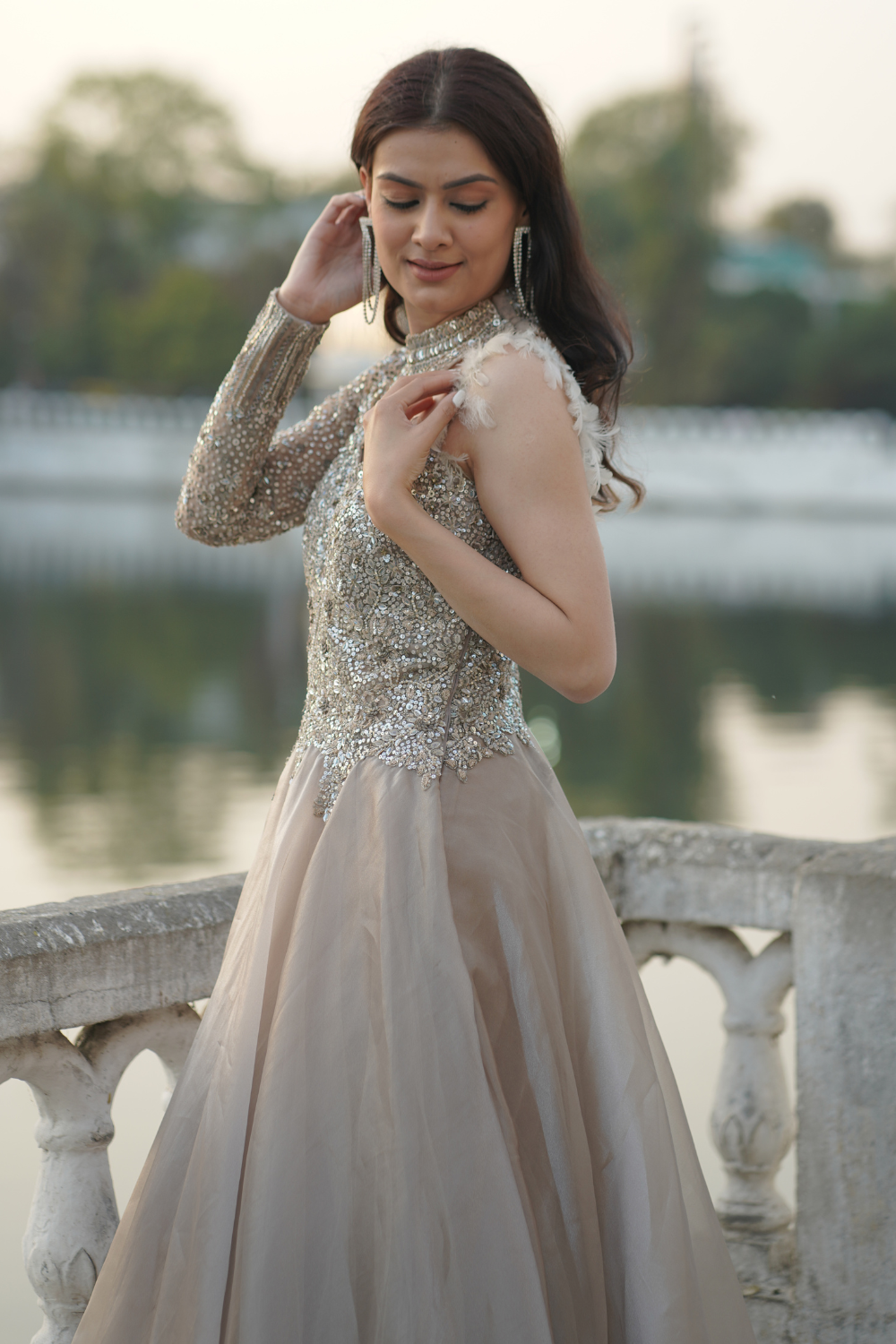 Golden Beige Gown With Silver Embellishment3