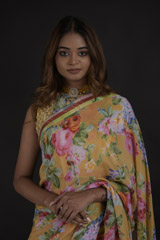 Ochre Crepe Saree Set_DTR0317