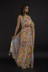 Ochre Crepe Saree Set_DTR0320