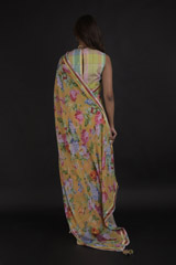 Ochre Crepe Saree Set_DTR0323