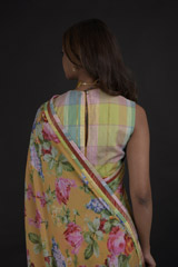 Ochre Crepe Saree Set_DTR0324