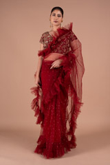 Maroon Ruffle Saree
