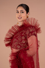 Maroon Ruffle SareeDSC07967