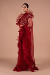 Maroon Ruffle SareeDSC07974