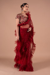 Maroon Ruffle SareeDSC07978